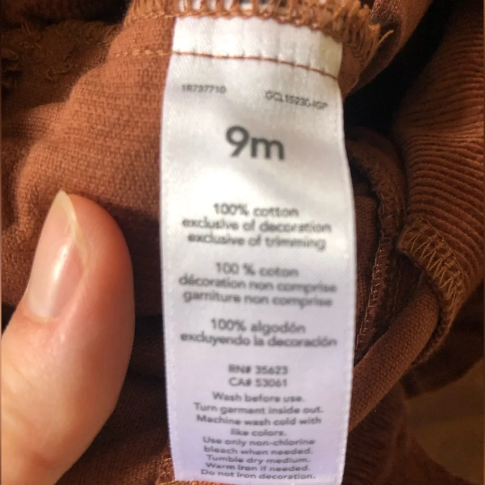 Carters Just One You 2pc Brown Moose Corduroy Overalls & Long Sleeve Top Sz 9 mo